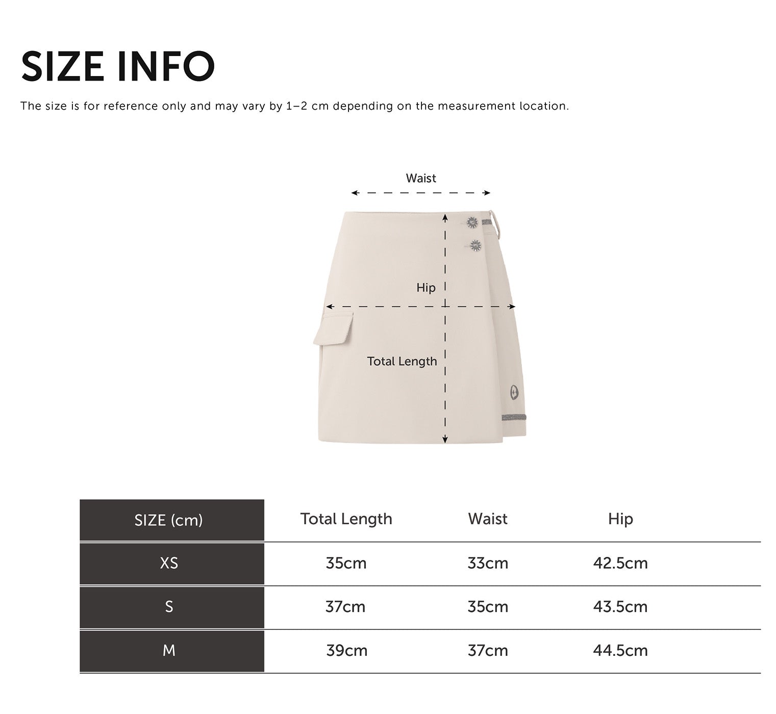 Size Chart for Front Wrap Shorts