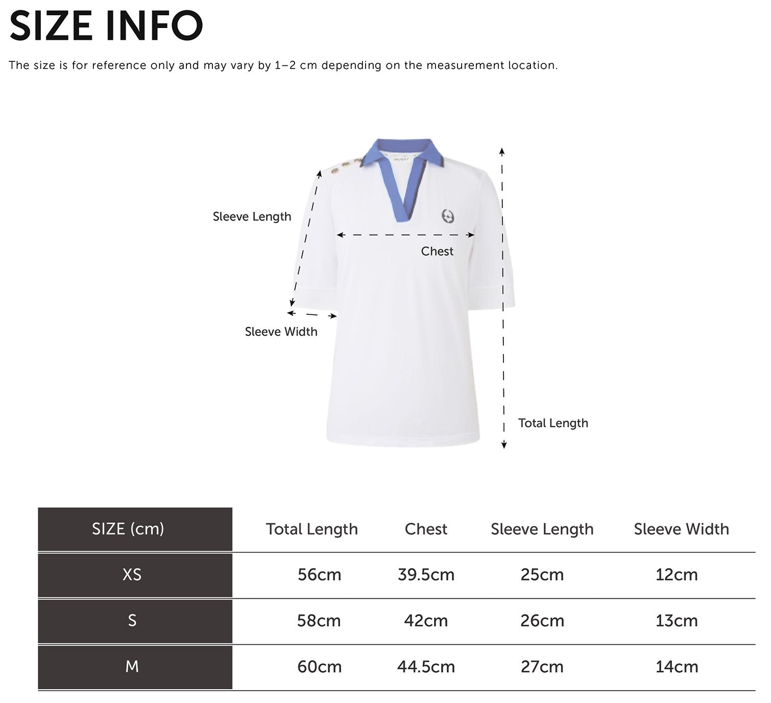 Size Chart for V-Neck Polo