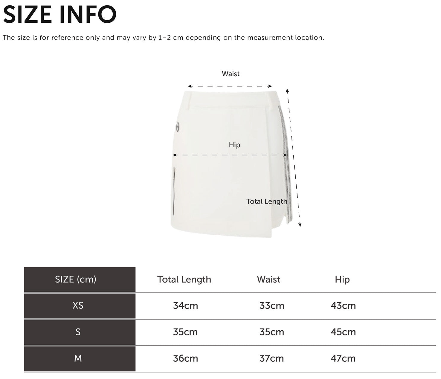 Size Chart for Side Slit H Skirt