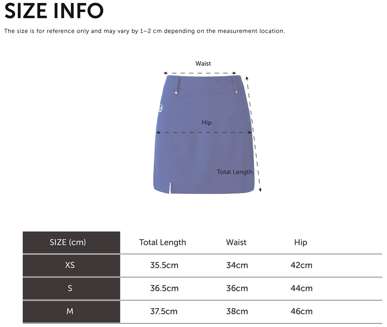 Size Chart for H Skirt