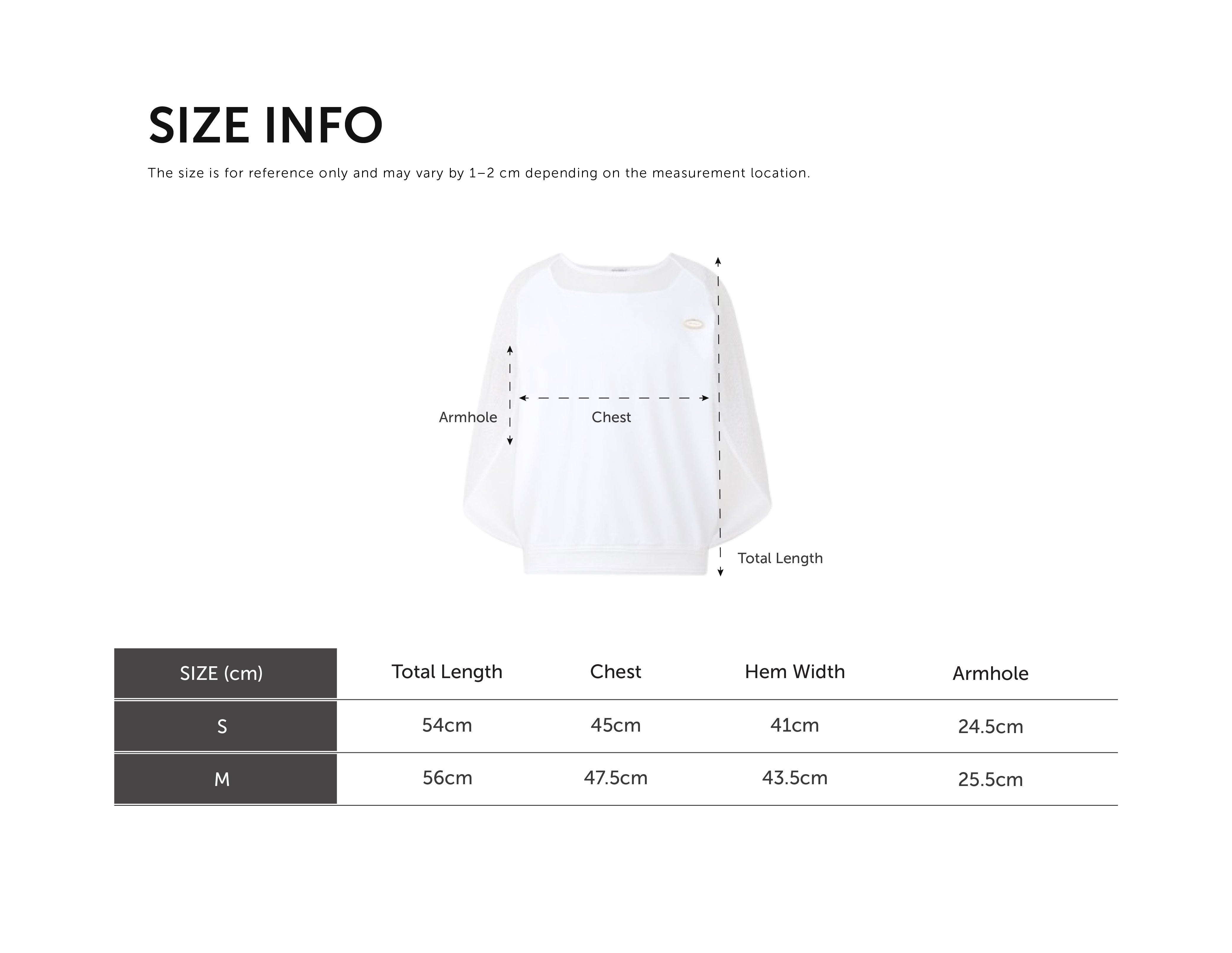 Size Chart for Tech Weave Shirts