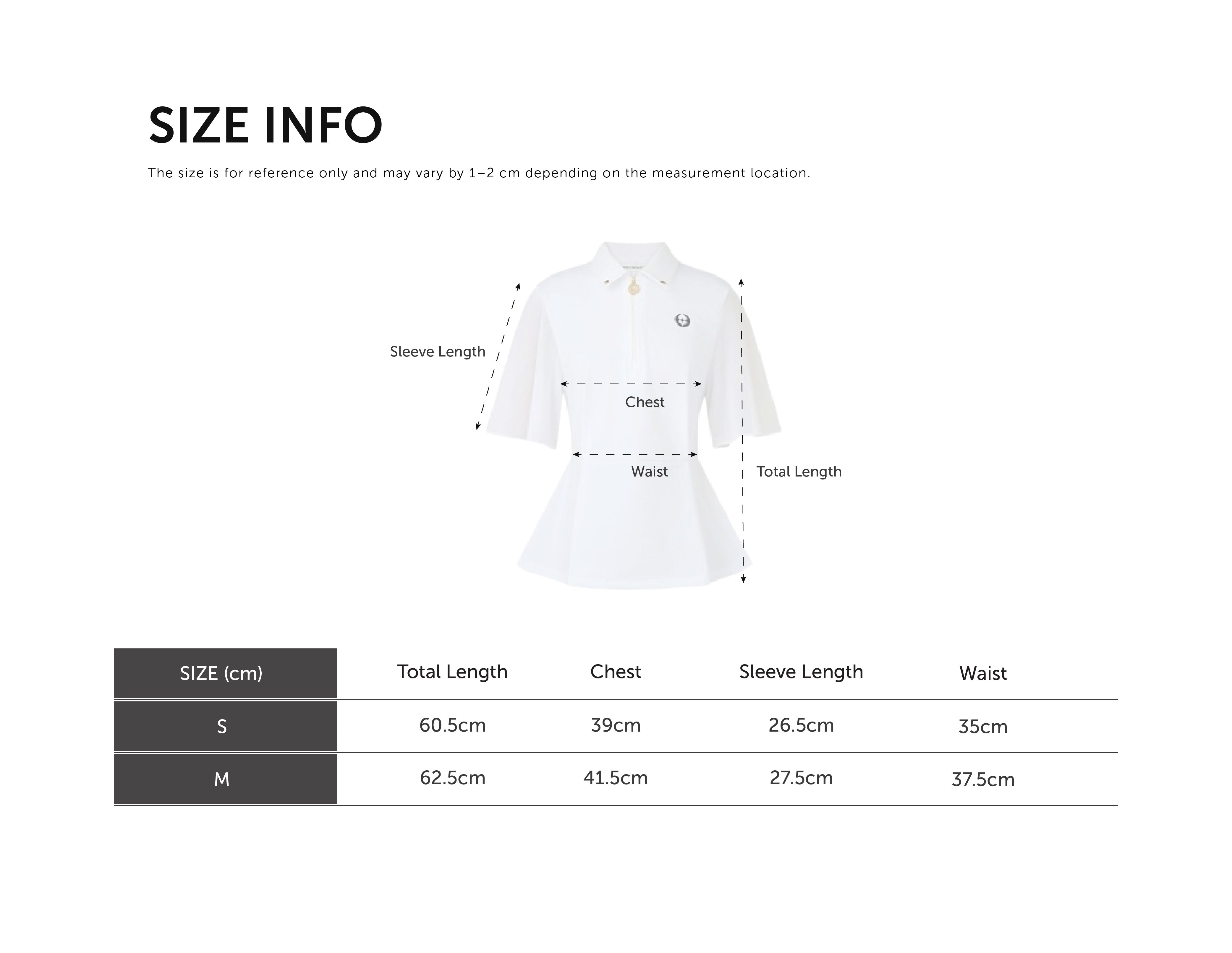 Size Chart for Half Zip Polo