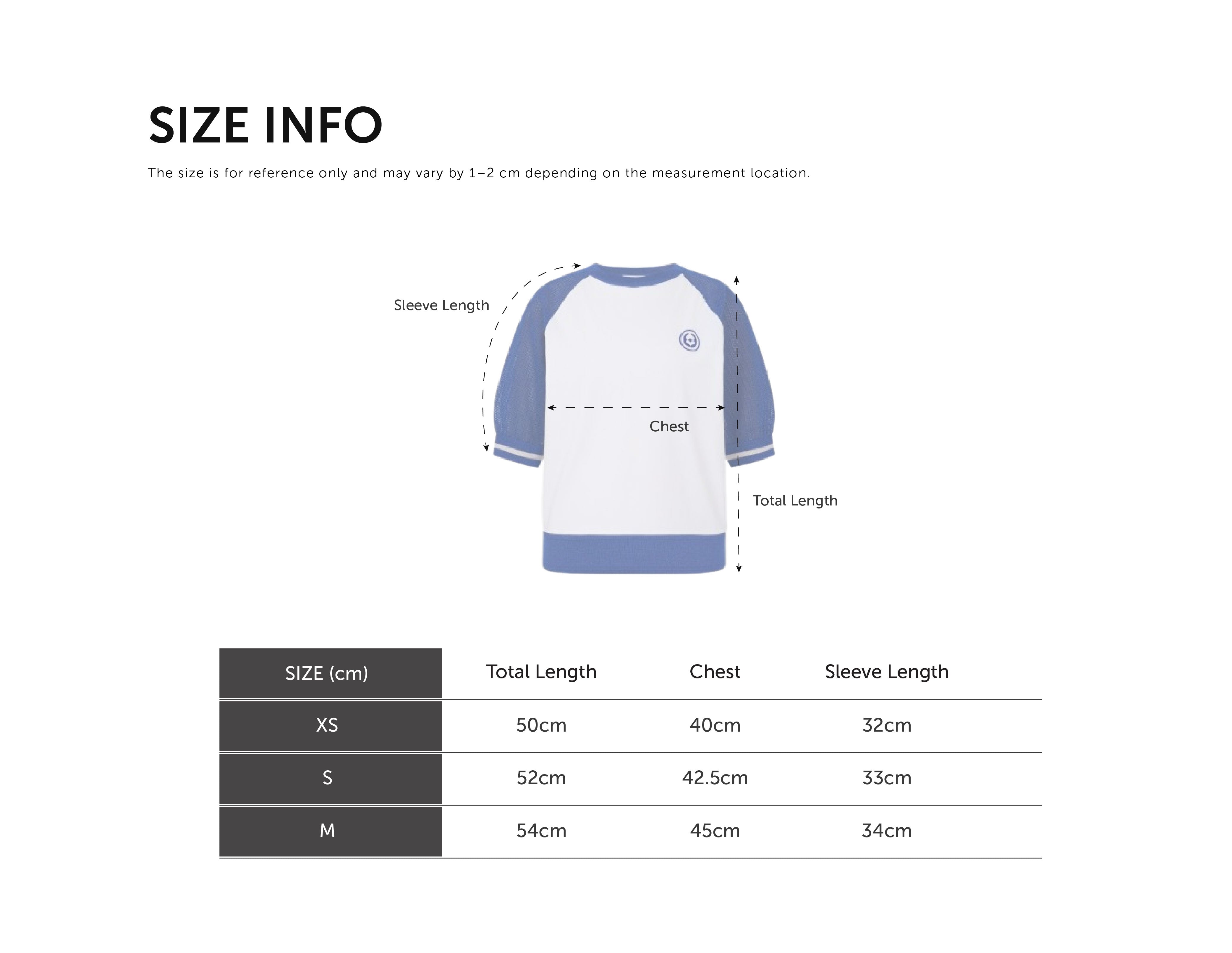 Size Chart for Hybrid Knit Top