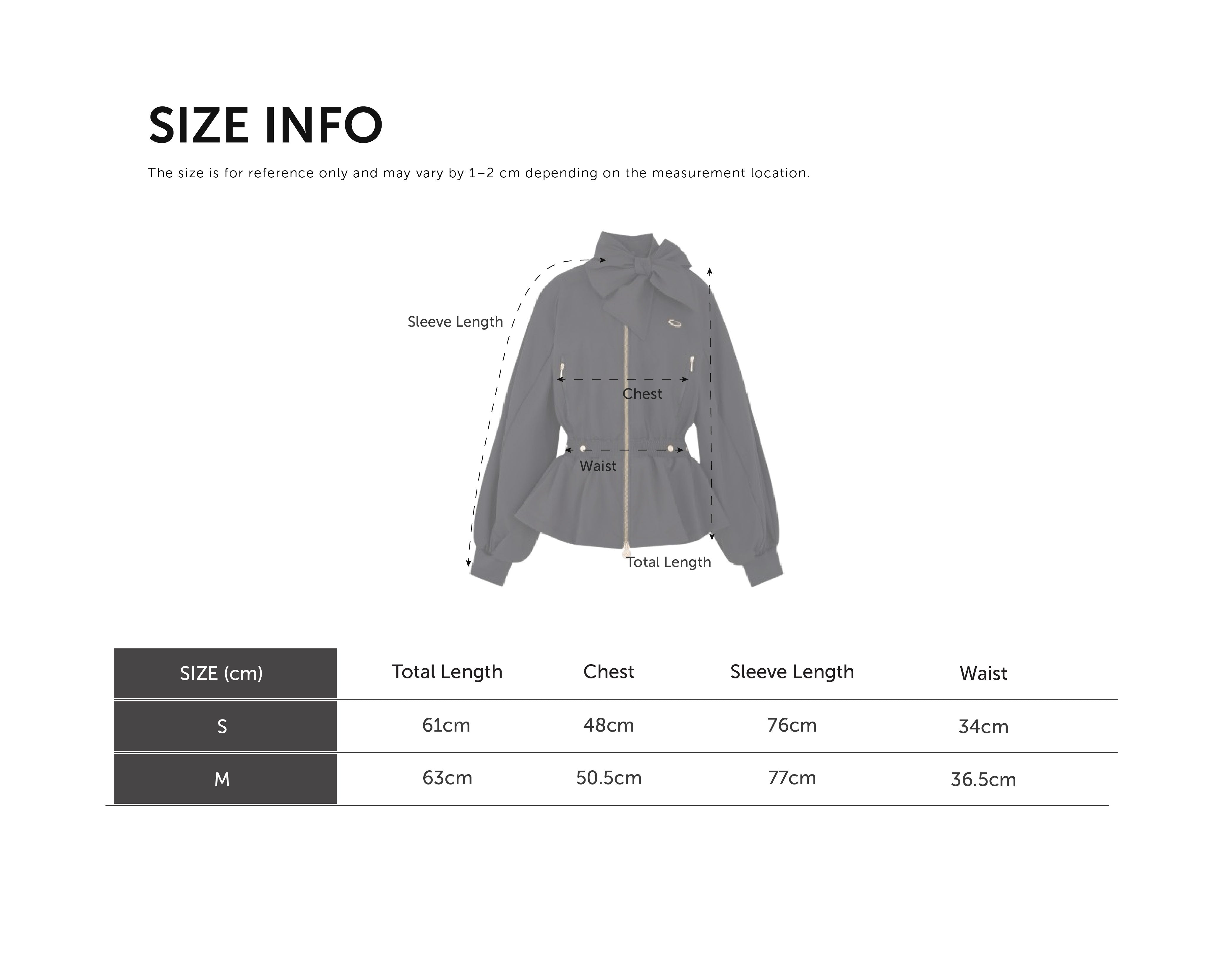 Size Chart for Ribbon Windbreaker